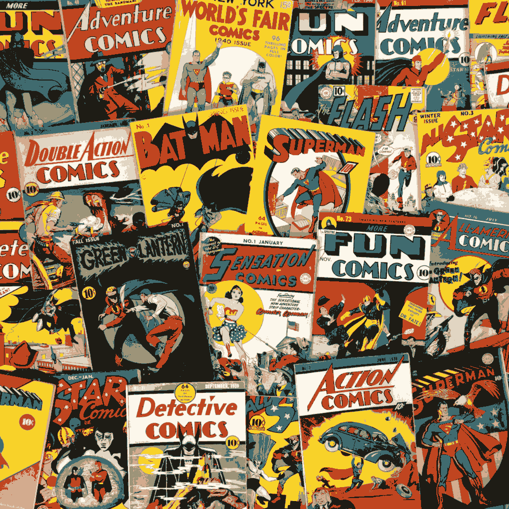 an assortment of comic books